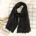 Classic solid black women cotton linen scarf Japanese style winter warm shawl wrap neckerchief - Black (#36)