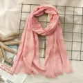 Pink cotton linen women winter scarf cozy solid color tassel shawl casual daily neck wrap - Pink (#37)
