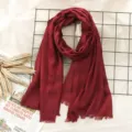 Womens solid burgundy cotton linen scarf, soft autumn winter fashion casual fringed shawl. - Burgundy (#38)