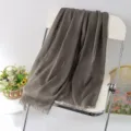 Dark grey solid color linen fringe scarf for autumn and winter, elegant casual shawl wrap. - Style 48