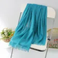 Solid color linen scarf shawl with tassels, elegant teal design for women, versatile fashion accessory. - Style 53
