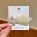 Korean sweet mesh crystal flower duckbill clip, exquisite side hair pin for daily wear. - Champagne Artificial Pearl Flower