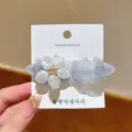 Korean sweet mesh crystal flower duckbill hair clip for women side fringe styling detail - Gray Artificial Pearl Flower