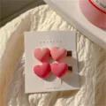 Cute pink heart hair clips for girls, sweet side duckbill clips, Korean style hair accessories. - 2# Double Heart 1 Card