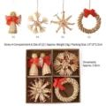 Handgemaakte strooien kerstboom ornamenten set kersthangers decoratie 12 stuks - Stro 4 Vakken Stijl A / 12 stuks