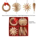 Handgemaakte stro kerst hangdecoratie set, rustieke krans en ster voor de kerstboom. - Stro 4 Vakken Stijl B
