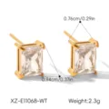 Gold rectangular cubic zirconia stud earrings stainless steel minimalist daily jewelry - Rectangle Style (XZ-E11068-WT)