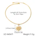 Gold stainless steel sun pendant necklace with extension chain, stylish collarbone jewelry. - Sunflower Pendant Necklace (XZ-N40471)
