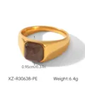 French vintage natural stone stainless steel ring luxury geometric gold ring for women - Size 6 / Square Faceted Purple Gemstone Style (XZ-R30638-PE)