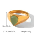 Close-up of 18K gold stainless steel ring featuring a hexagonal design and natural green stone. - Waterdrop Green Style (XZ-R30641-GN)