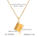 Stainless steel book pendant necklace with engraved inspirational quote, gold fashion jewelry. - Vintage Book Engraved Style (XZ-N40556) / Textured Gold