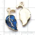 Pendentif en alliage de métal feuille émail bleu pour bricolage bracelet collier fabrication - Feuille Bleue (9953) / 1 Pièce/Paquet (12x20mm)