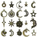 Ensemble de pendentifs en métal soleil lune étoile bronze antique pour bijoux DIY vue principale - Série Mixte Soleil Lune et Étoile / Ensemble de 20 Pièces