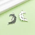 Pendentif lune en alliage argent antique accessoire bijoux DIY, design recto verso. - Lune Sculptée(5782) / 1 Pièce / Argent antique