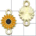 Colgante conector de girasol en aleación para bisutería DIY, acabado dorado esmalte. - Naranja