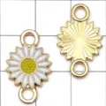 Colgantes de margarita de aleacion dorada doble bucle esmaltado para joyeria de bricolaje - Blanco
