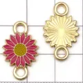 Colgante Girasol Esmaltado Rosa de Aleación Conector de Joyería DIY Doble Anillo Margarita - Rosa rojo