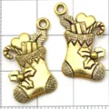 Gold christmas stocking charms metal pendants diy jewelry making accessories 2pcs - Antique Gold Christmas Stocking