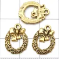 Antique gold Christmas wreath charms and clasps for DIY jewelry making, bracelets, earrings. - Antique Gold Christmas Wreath