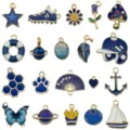 Assortiment de pendentifs en alliage émaillé bleu foncé DIY bijoux bracelet 20pcs - Pendentifs 20 Styles Mixtes / 20 Pièces/Paquet