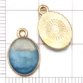 Pendentif Ovale En Alliage Goutte D'Huile Bord Doré Bleu Blanc Accessoire Bijoux DIY Pièces - Ovale Bicolore Bleu (14355)
