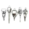 Vintage silver bird skull charms pendant set for DIY jewelry making, Halloween gothic style. - Mixed Skull Bird Head Series / 5 Pieces/Pack