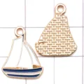 Pendentif Voilier Emaille DIY Bijou Accessoire Dore Metal Artisanat pour Bracelet Collier - Voilier Nautique Bleu Blanc(21141)