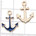Ensemble de pendentifs ancre en alliage avec émail bleu foncé et texture dorée pour bijoux DIY. - Ancre Nautique Bleue(21147)