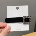 Black velvet hair clip with sparkling rhinestone square buckle, elegant women's hairpin. - Square Rhinestone / Black
