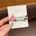 Cute cartoon dog hair clip detail shot, sweet pink and green caterpillar design on display card. - F-758# Green Star Puppy (1 Piece)