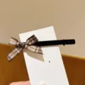 Sweet brown plaid bow hair clip, cute fabric hair barrette for women and girls daily wear. - Black Velvet Brown Plaid