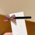 Sweet plaid ribbon bow hair clip with black snap pin, cute college style hair accessory. - Black Velvet Red Plaid