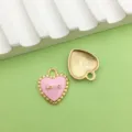 Heart shaped pink enamel alloy charm with love text, DIY jewelry making pendant accessory. - Heart / 1 Piece (13x15mm) / Pink