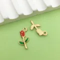 Enamel Rose Flower Metal Charm Red Green DIY Jewelry Accessory Component Pendant 1pc - Rose / 1 Piece/Pack (9x18mm) / Red/Pink