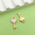 Gold heart key alloy pendant with pink enamel DIY jewelry accessory variant charm item - Heart Key / 1 Piece/Pack (7x16mm) / Gold
