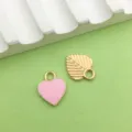 Gold heart and leaf alloy charms, pink enamel DIY jewelry pendant accessories for handmade crafts. - Pink Heart / 1 Piece (10x12mm) / Pink