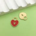 Gold heart pendant enameled charms DIY jewelry accessories for handmade necklaces and bracelets. - Heart Lock / 1 Piece (11x13mm) / Red/Gold