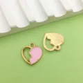 Heart Pendant DIY Alloy Jewelry Pink Drip Oil Broken Heart Charm Gold Texture Accessory - Pink Half Heart / 1 Piece (14x14mm) / Pink