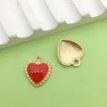Red enamel love heart alloy DIY pendant charm jewelry accessory with gold edges. - Red Heart / 1 Piece (13x15mm) / Red