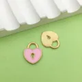 Heart lock alloy pendant DIY jewelry accessory, lovely pink oil drop and gold metal charm. - Heart Lock / 1 Piece (11x13mm) / Pink