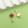 Gold heart key charm alloy pendant DIY jewelry accessory, cute red enamel design for crafts. - Heart And Key / 1 Piece/Pack (7x16mm) / Red