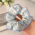 Blue floral fabric scrunchie sweet hair accessory for women stylish ponytail holder chic hair band - C Style-Wrinkled Flower