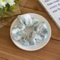 Floral print fabric scrunchie with light blue trim hair tie sweet hair accessory detail - C Style-Flower