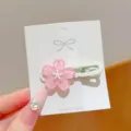 Sweet pink cherry blossom hair clip, fresh jelly style side duckbill clip for cute girls. - Pink Wave Flower Clip