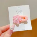 Sweet pink cherry blossom hair clip cute jelly style side duckbill hairpin for women daily - Pink Oval Flower Clip