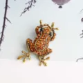 Vintage Frog Brooch Rhinestone Insect Pin Amber Crystal Metal Statement Jewelry for Women - Frog