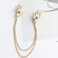 Gold double hand chain brooch punk vintage collar pin crystal evil eye jewelry accessory - Gold