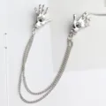 Punk style double hand chain collar pin vintage gothic shirt brooch metal lapel jewelry - Silver
