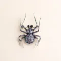Unique rhinestone spider brooch detailed shot, sparkly purple blue crystal alloy lapel pin. - Blue