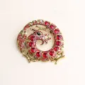 Broche vintage de dragón con diamantes de imitación, metal dorado con cristales rojos. - Rojo